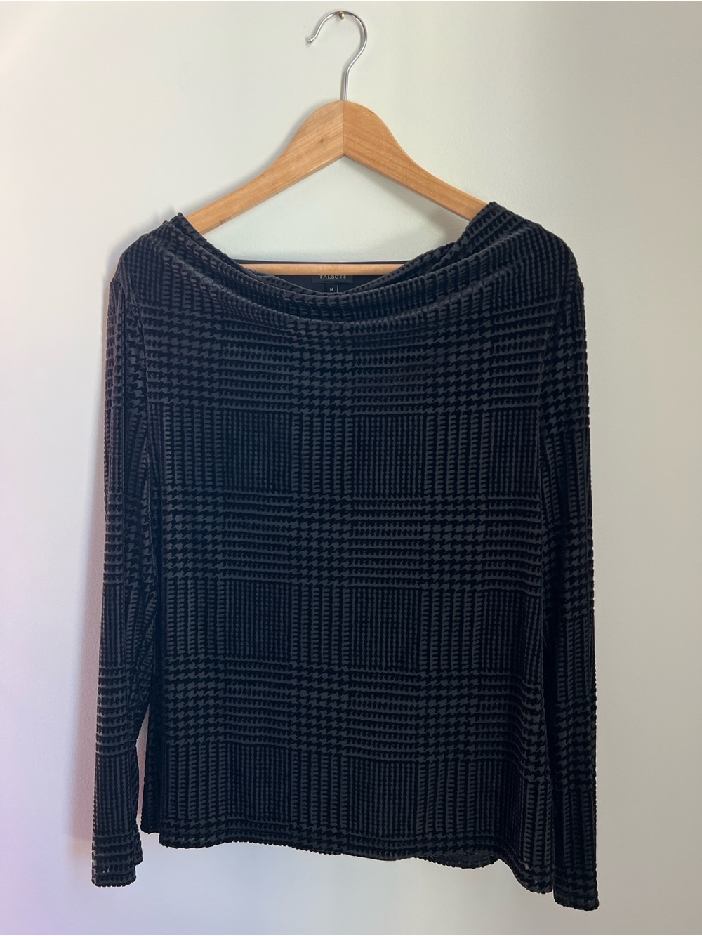 Talbots | Black Textured Long-Sleeve Boatneck Top Business Casual Party Size M